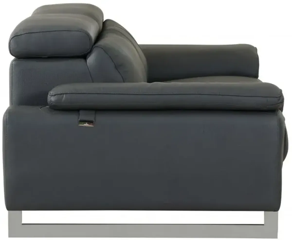 Genuine Leather Love Seat - Gray / Silver