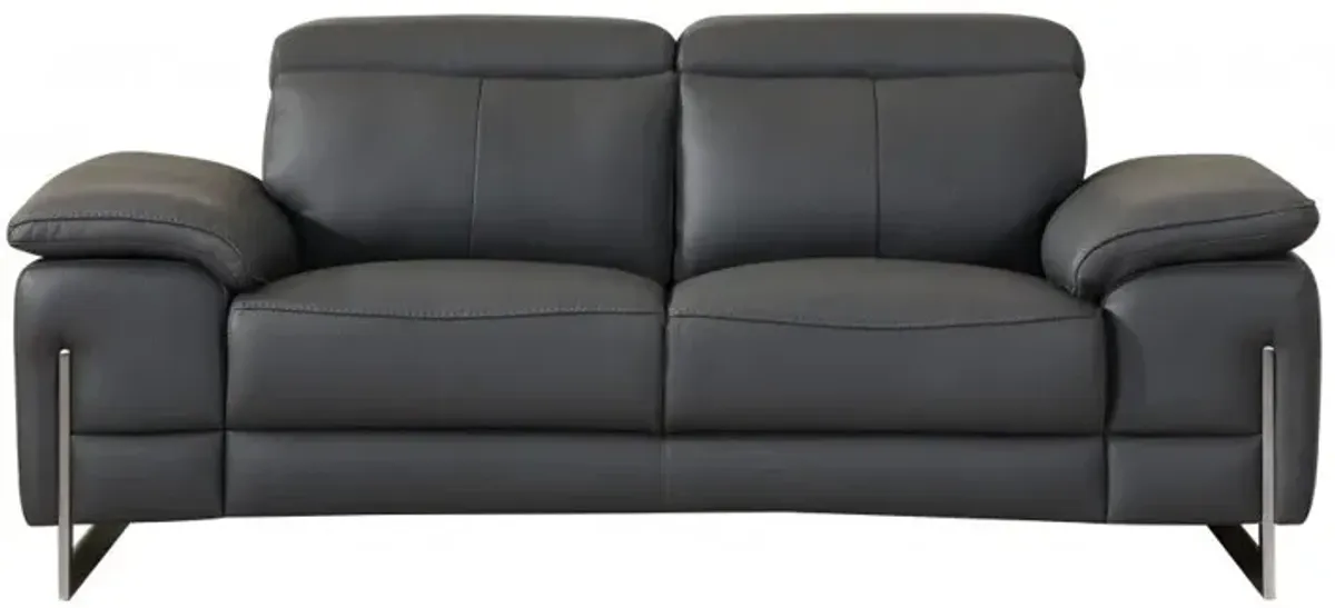 Genuine Leather Love Seat - Gray / Silver