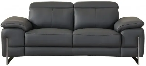 Genuine Leather Love Seat - Gray / Silver