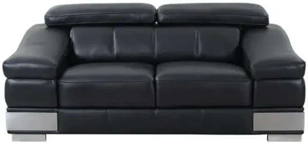Love Seat Genuine Leather - Black / Silver