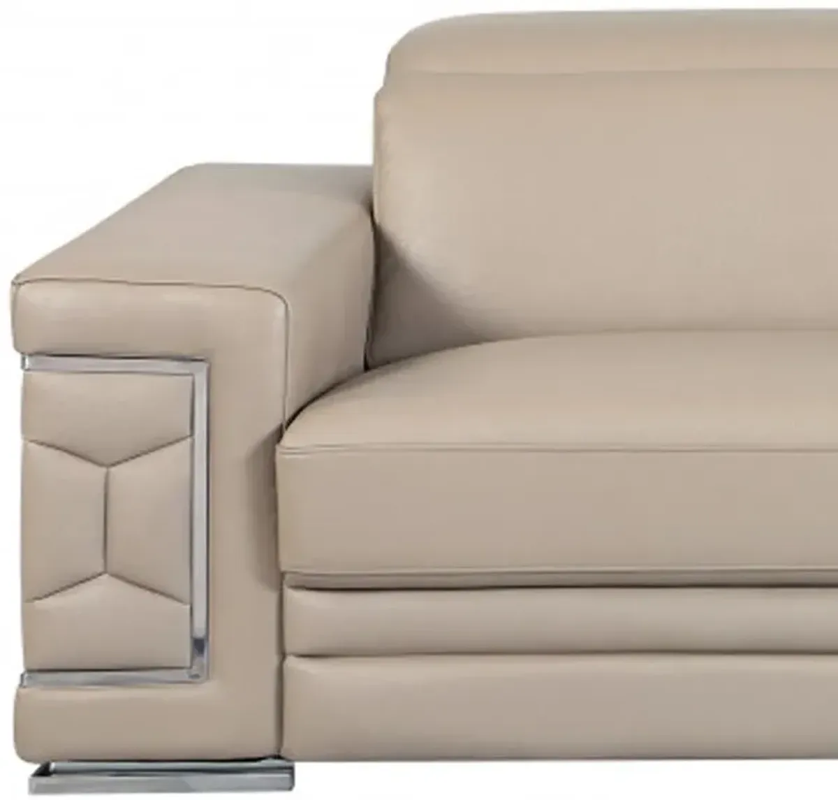 Italian Leather Sofa & Silver Legs - Beige