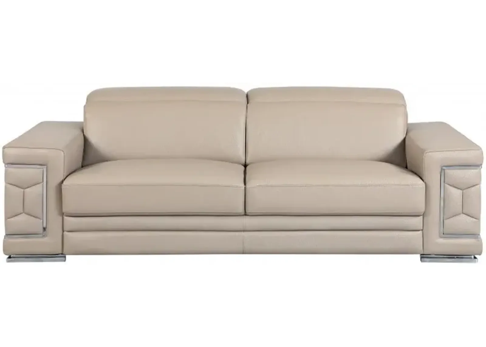 Italian Leather Sofa & Silver Legs - Beige