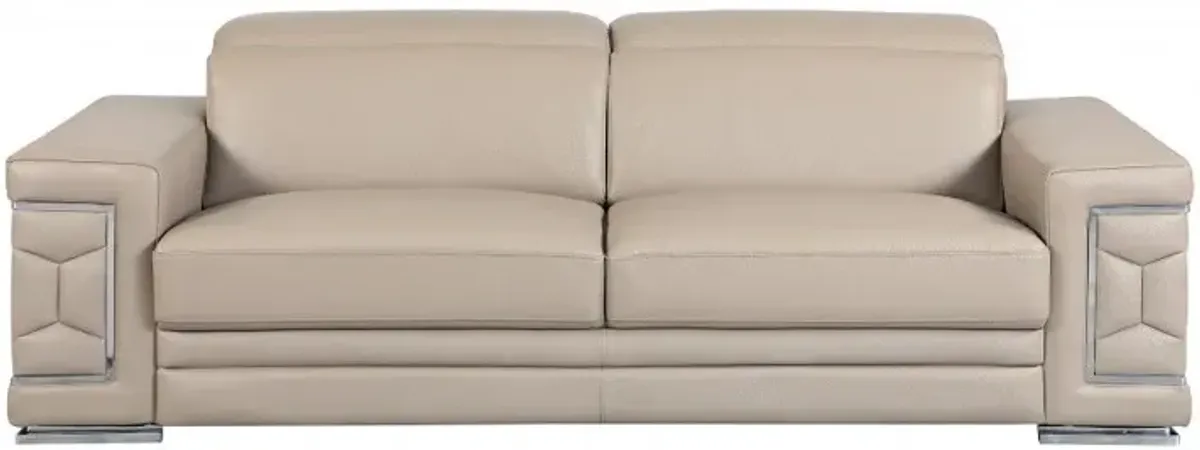 Italian Leather Sofa & Silver Legs - Beige