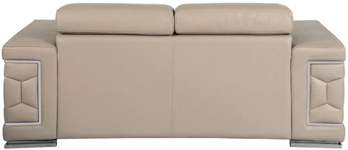 Genuine Leather Love Seat - Beige / Silver