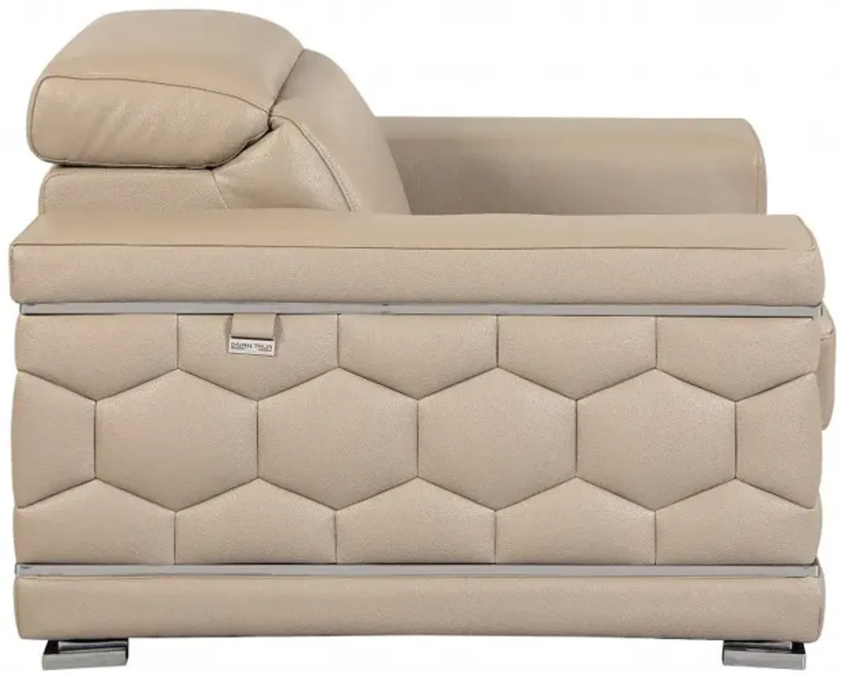 Genuine Leather Love Seat - Beige / Silver