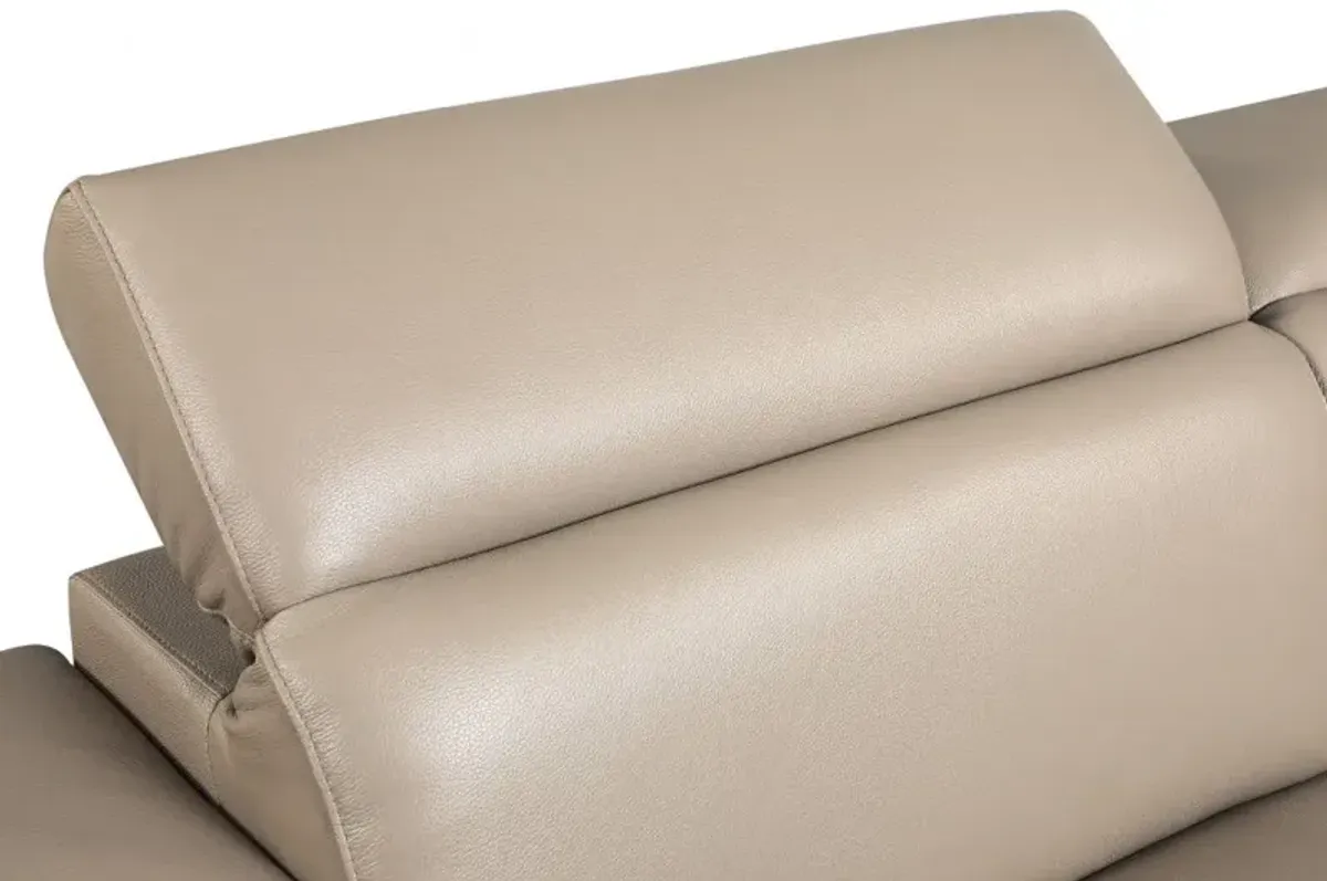 Genuine Leather Love Seat - Beige / Silver