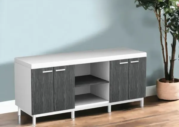 Cabinet Enclosed Storage, TV Stand - Gray / White