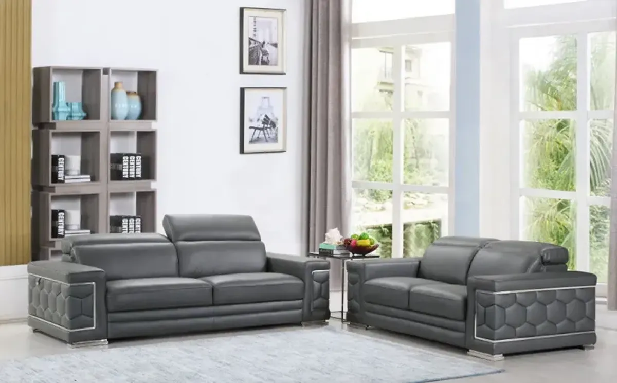 2 Piece Indoor Italian Leather Seating Set Five Person - Gray