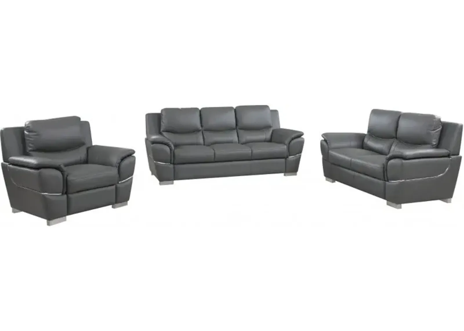 Three Piece Indoor Genuine Leather Six Person Seating Set - Gray