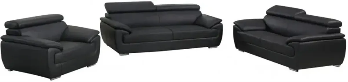 Three Piece Six Person Genuine Leather Indoor Seating Set - Black