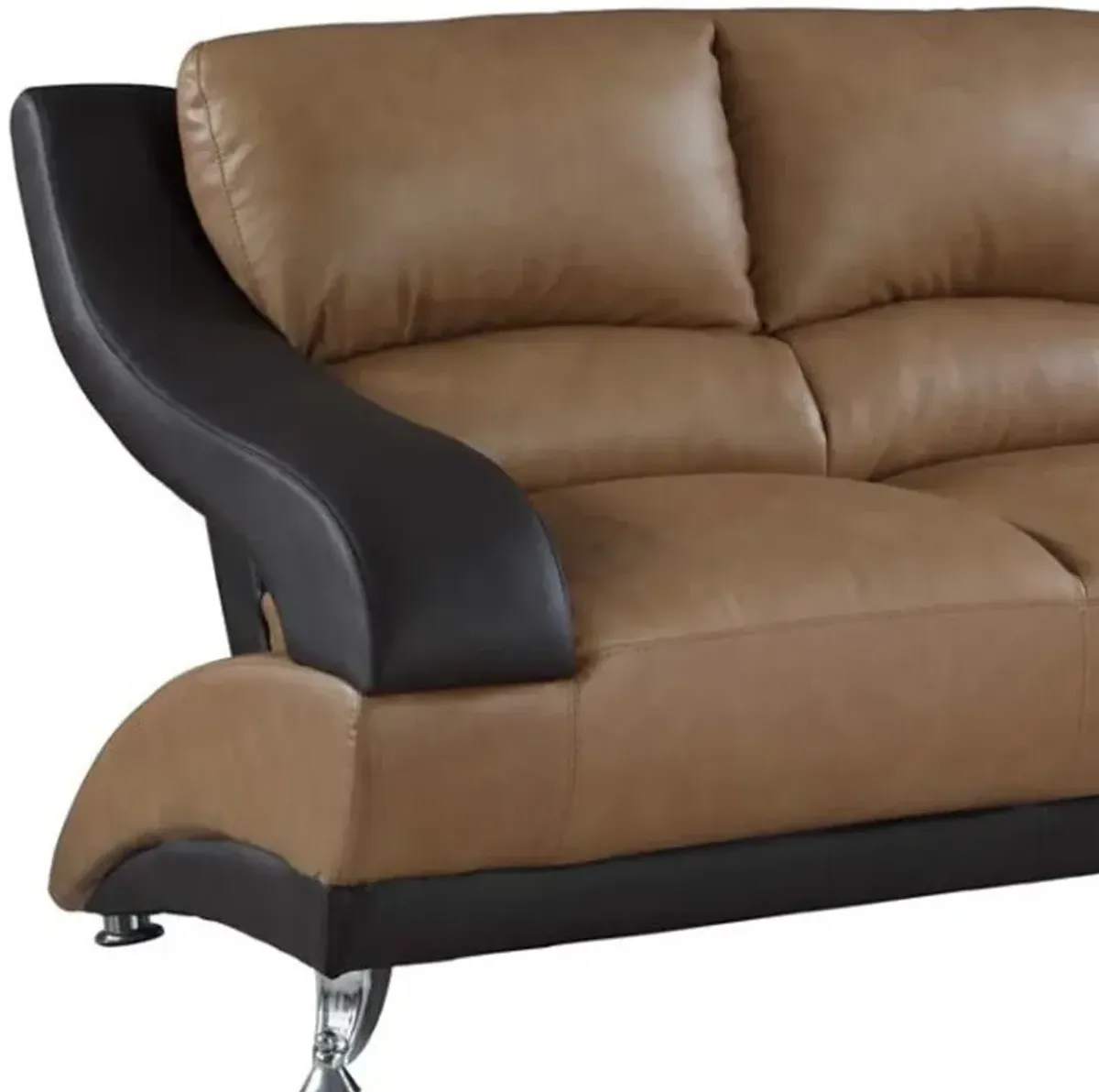 Faux Leather Love Seat - Brown / Silver