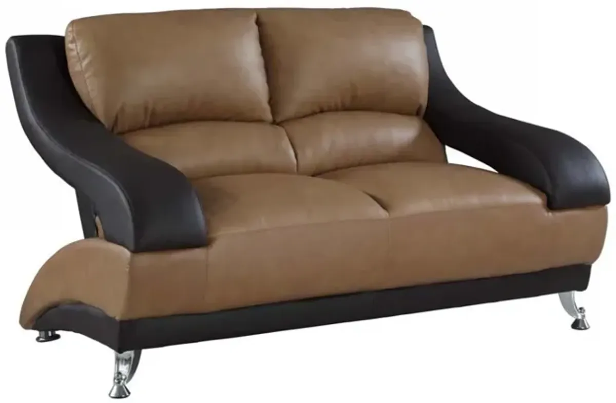 Faux Leather Love Seat - Brown / Silver