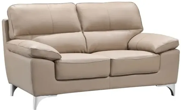 Faux Leather Love Seat - Silver / Beige