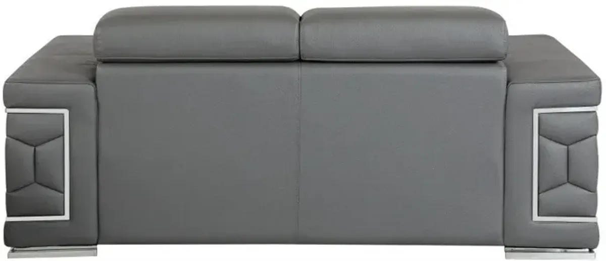 Genuine Leather Love Seat - Silver / Gray