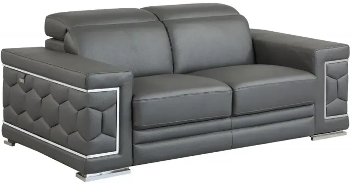 Genuine Leather Love Seat - Silver / Gray