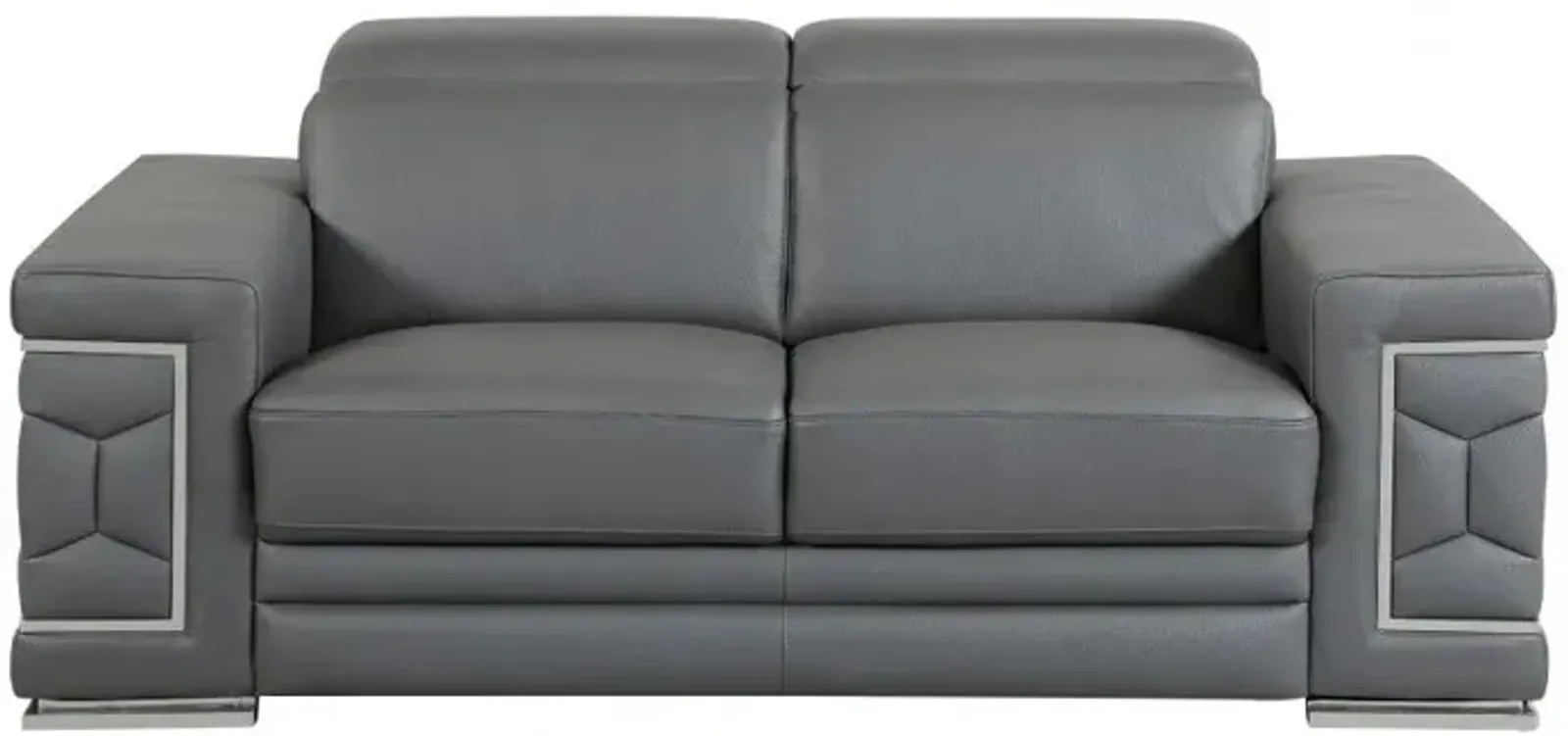 Genuine Leather Love Seat - Silver / Gray