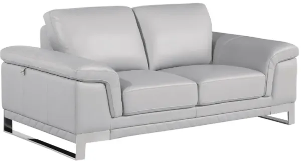 Genuine Leather Love Seat - Silver / Light Gray