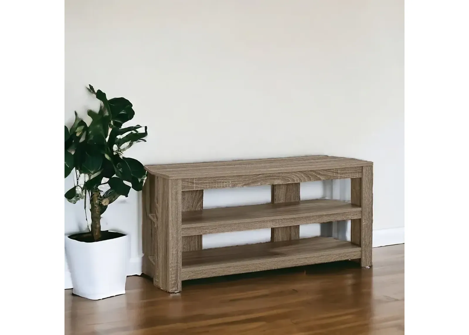 Open Shelving Wooden TV Stand - Deep Taupe