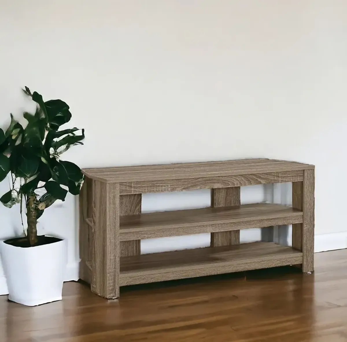 Open Shelving Wooden TV Stand - Deep Taupe