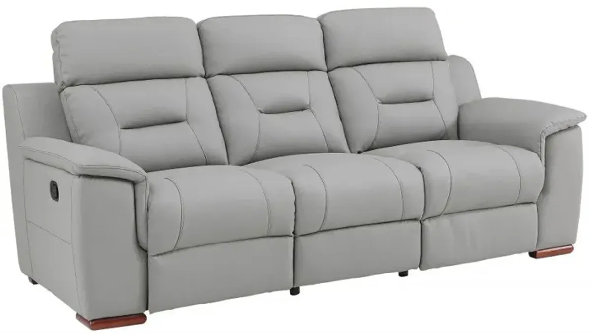 Faux Leather Sofa With Brown Legs - Gray