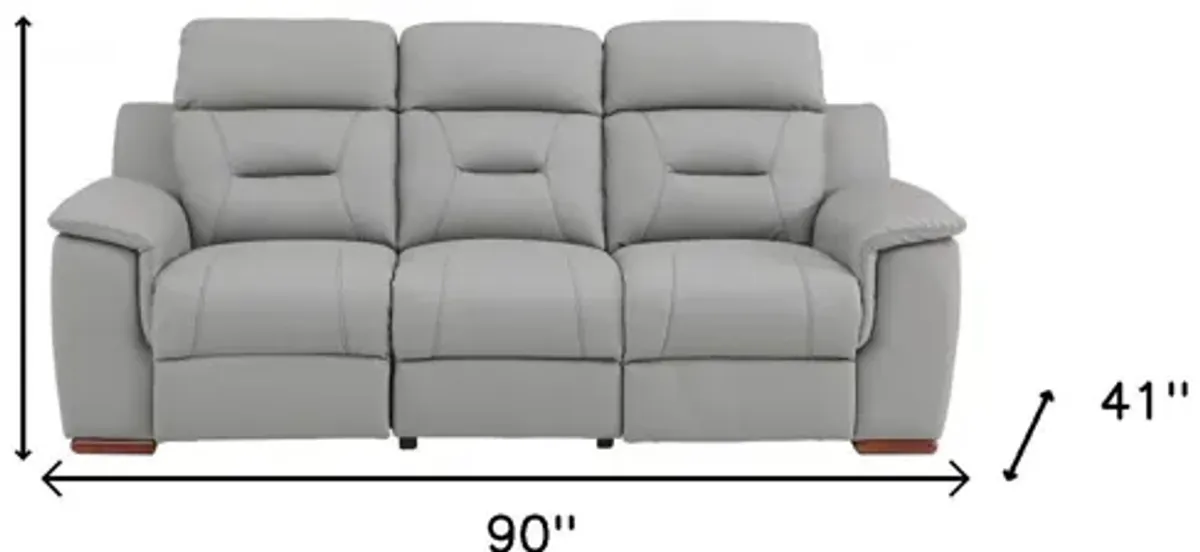 Faux Leather Sofa With Brown Legs - Gray