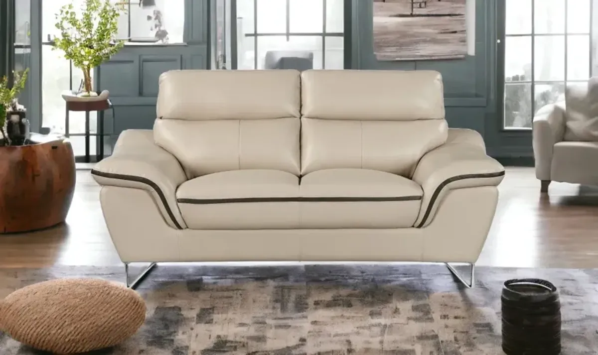 Love Seat Faux Leather - Beige / Silver