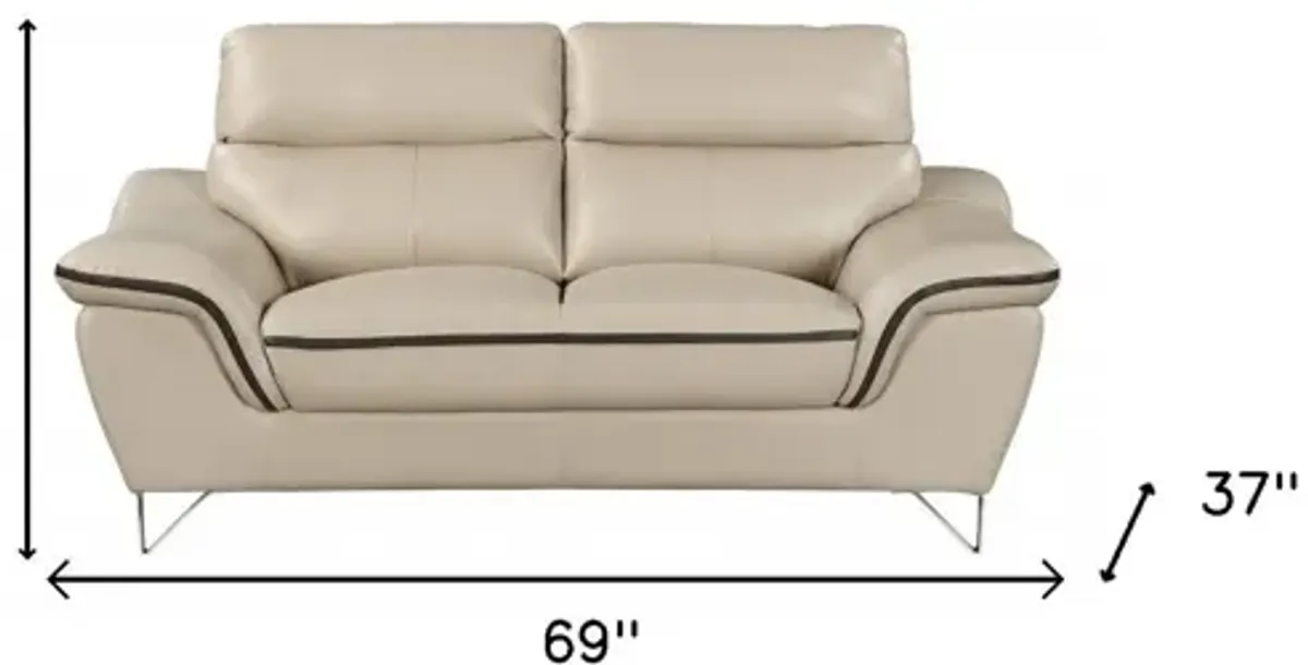 Love Seat Faux Leather - Beige / Silver