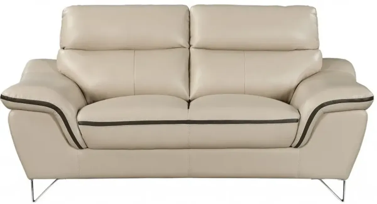 Love Seat Faux Leather - Beige / Silver