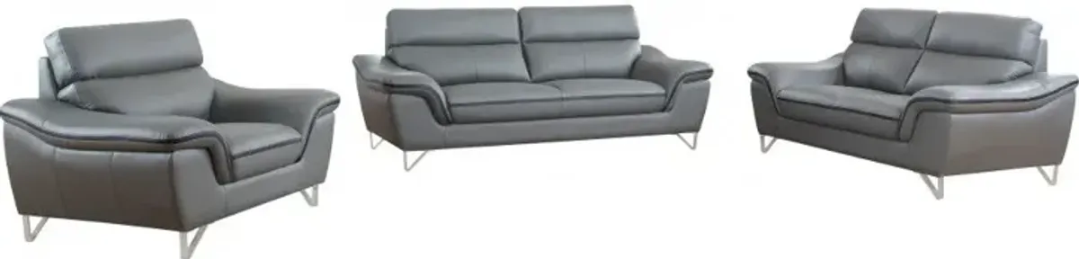Three Piece Genuine Leather Indoor Six Person Seating Set - Gray