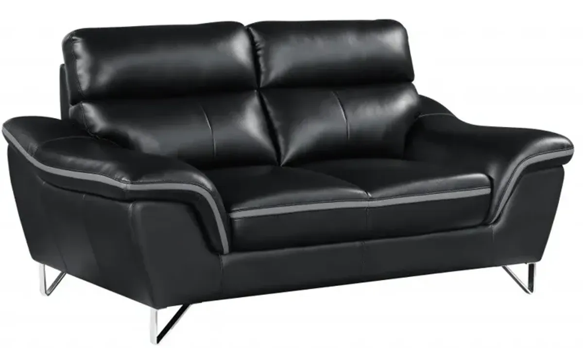 Love Seat Faux Leather - Black / Silver