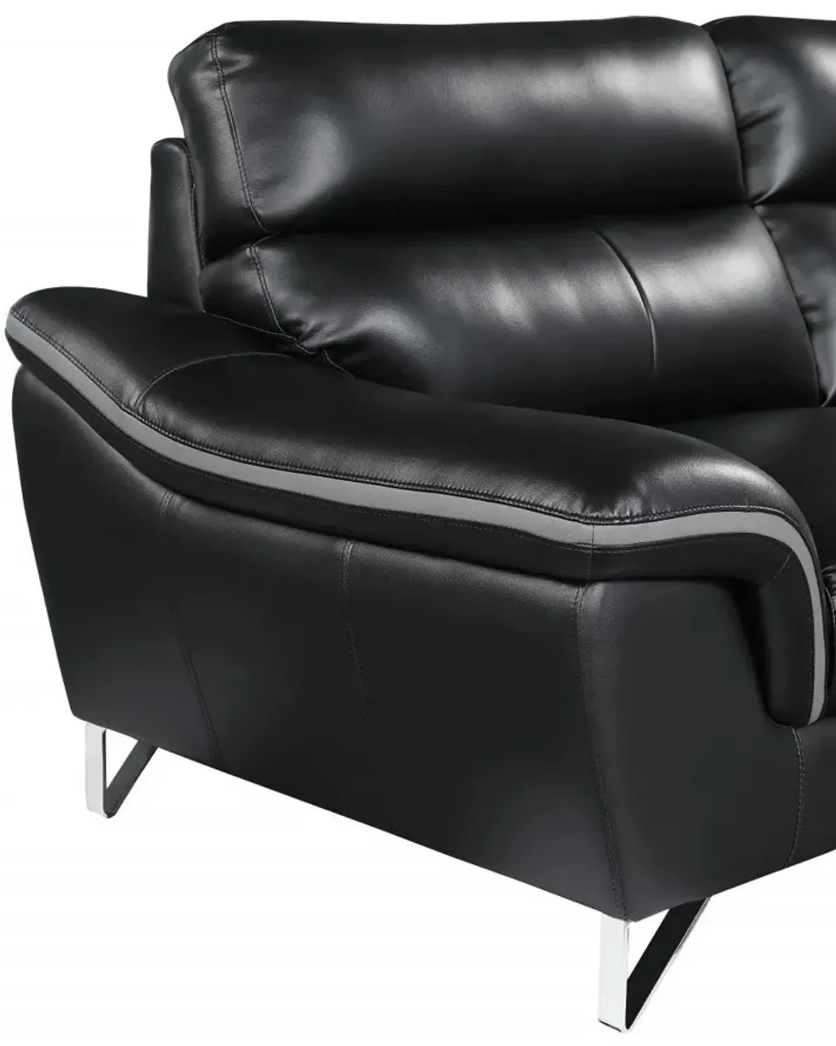 Love Seat Faux Leather - Black / Silver