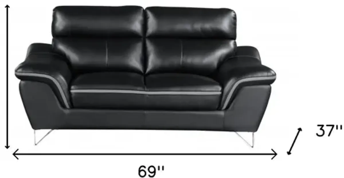 Love Seat Faux Leather - Black / Silver