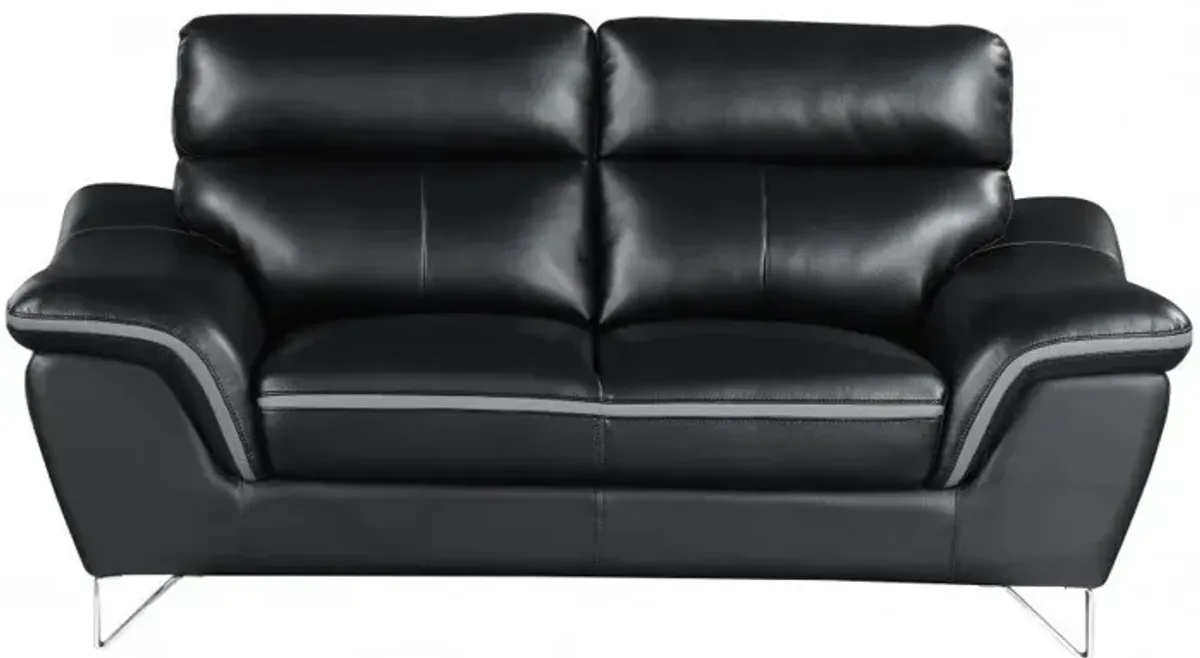 Love Seat Faux Leather - Black / Silver