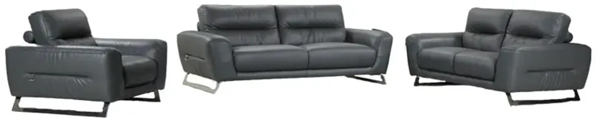 Three Piece Indoor Italian Leather Six Person Seating Set - Dark Gray