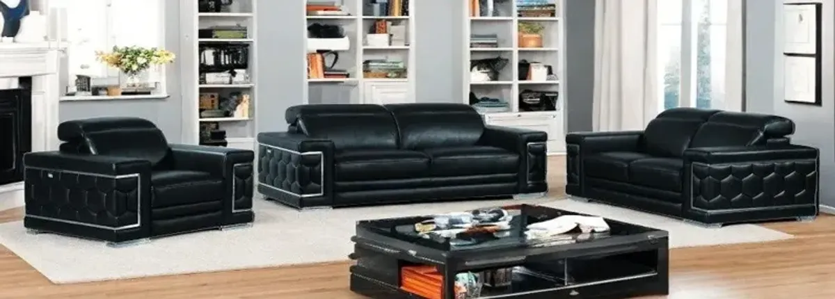 Three Piece Indoor Italian Leather Six Person Seating Set - Black