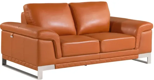 Genuine Leather Love Seat - Silver / Camel