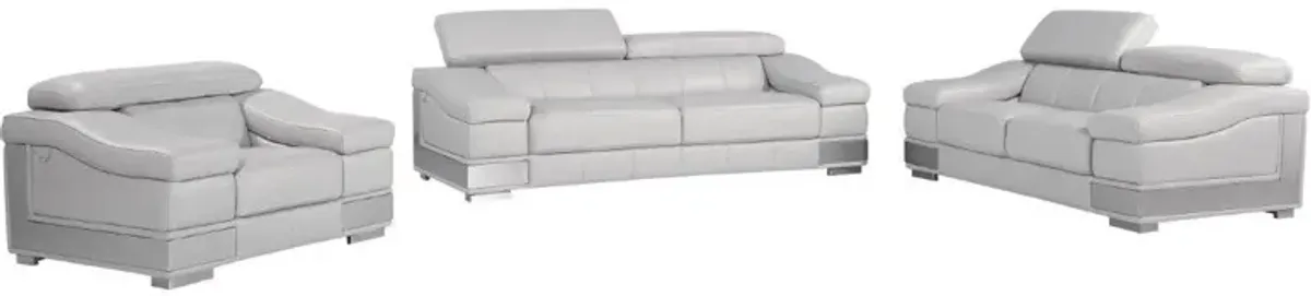 Three Piece Italian Leather Six Person Indoor Seating Set - Light Gray