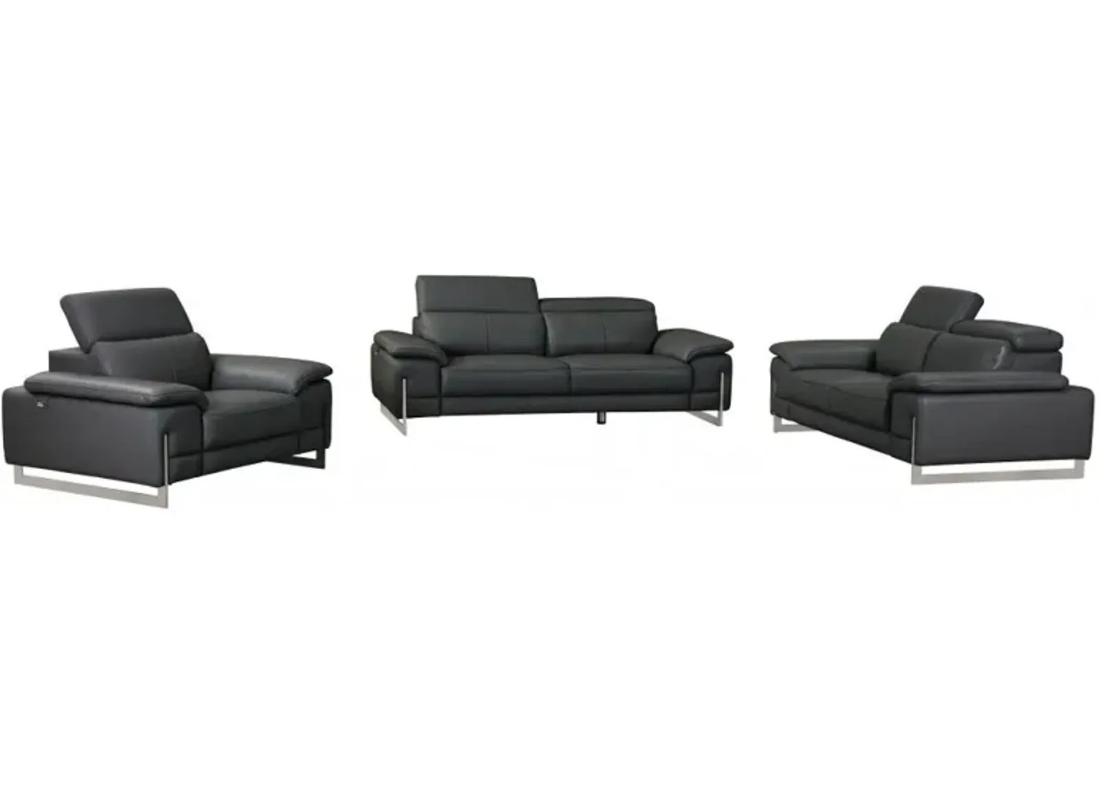 Three Piece Italian Leather Indoor Six Person Seating Set - Dark Gray