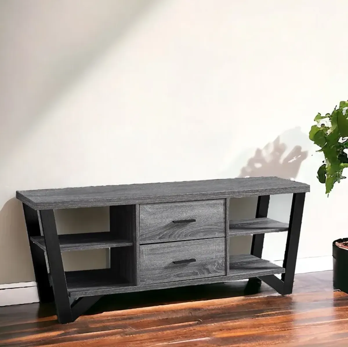 Open Shelving TV Stand - Black / Gray