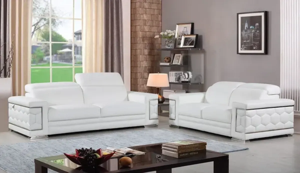 2 Piece Italian Leather Indoor Five Person Seating Set - White