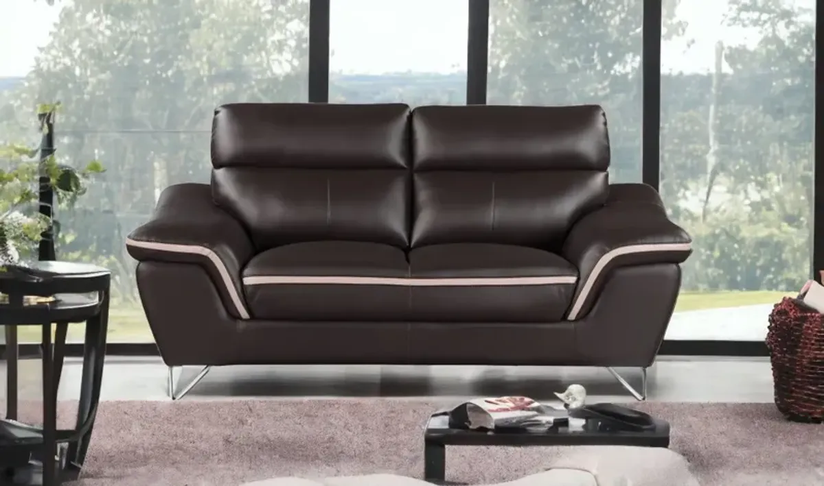 Love Seat Faux Leather - Silver / Brown