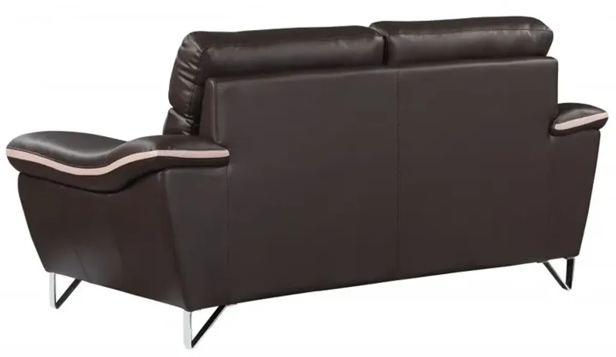 Love Seat Faux Leather - Silver / Brown