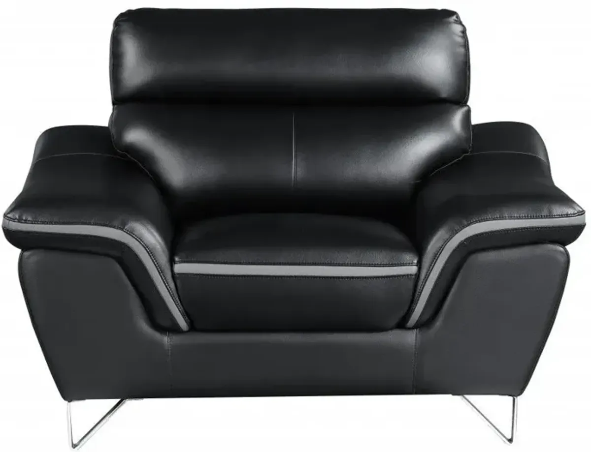 Three Piece Genuine Leather Indoor Six Person Seating Set - Black