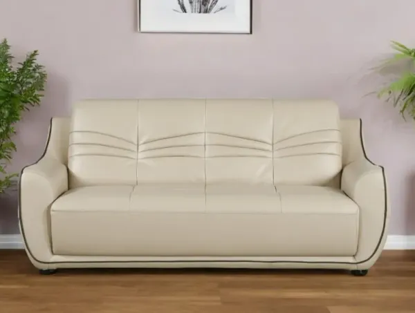 Faux Leather Sofa With Black Legs - Beige