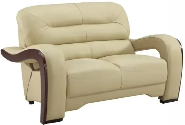 Brown Faux Leather Love Seat - Beige / Dark