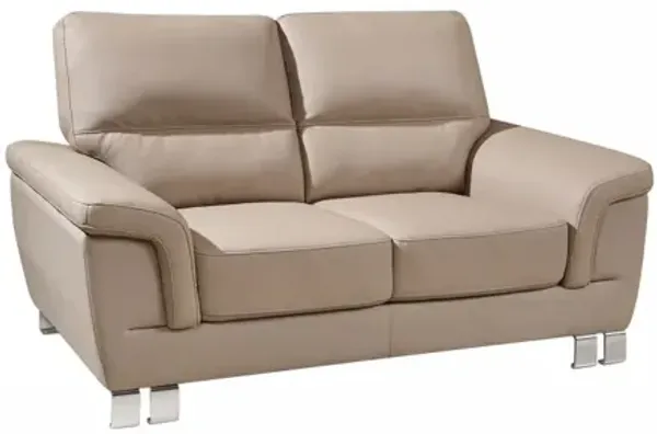 Faux Leather Love Seat - Beige / Silver