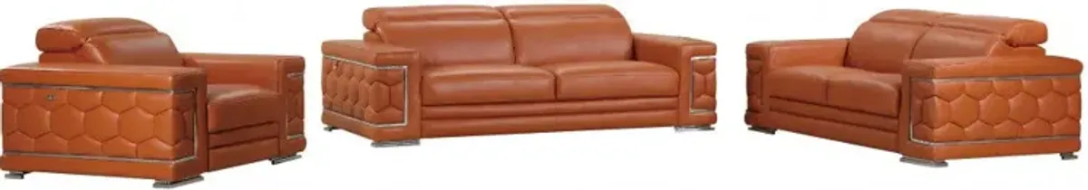 Three Piece Indoor Italian Leather Six Person Seating Set - Camel