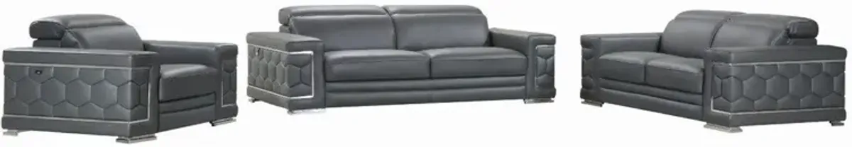 Three Piece Italian Leather Six Person Indoor Seating Set - Dark Gray