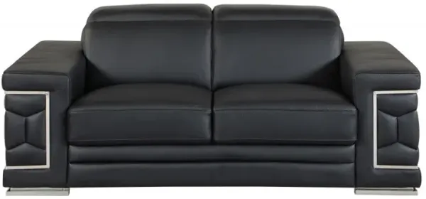 Genuine Leather Love Seat - Black / Silver