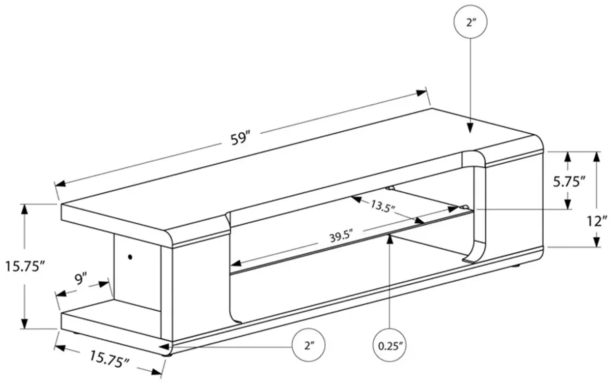 Clear Hollow Core Tempered Glass TV Stand - White